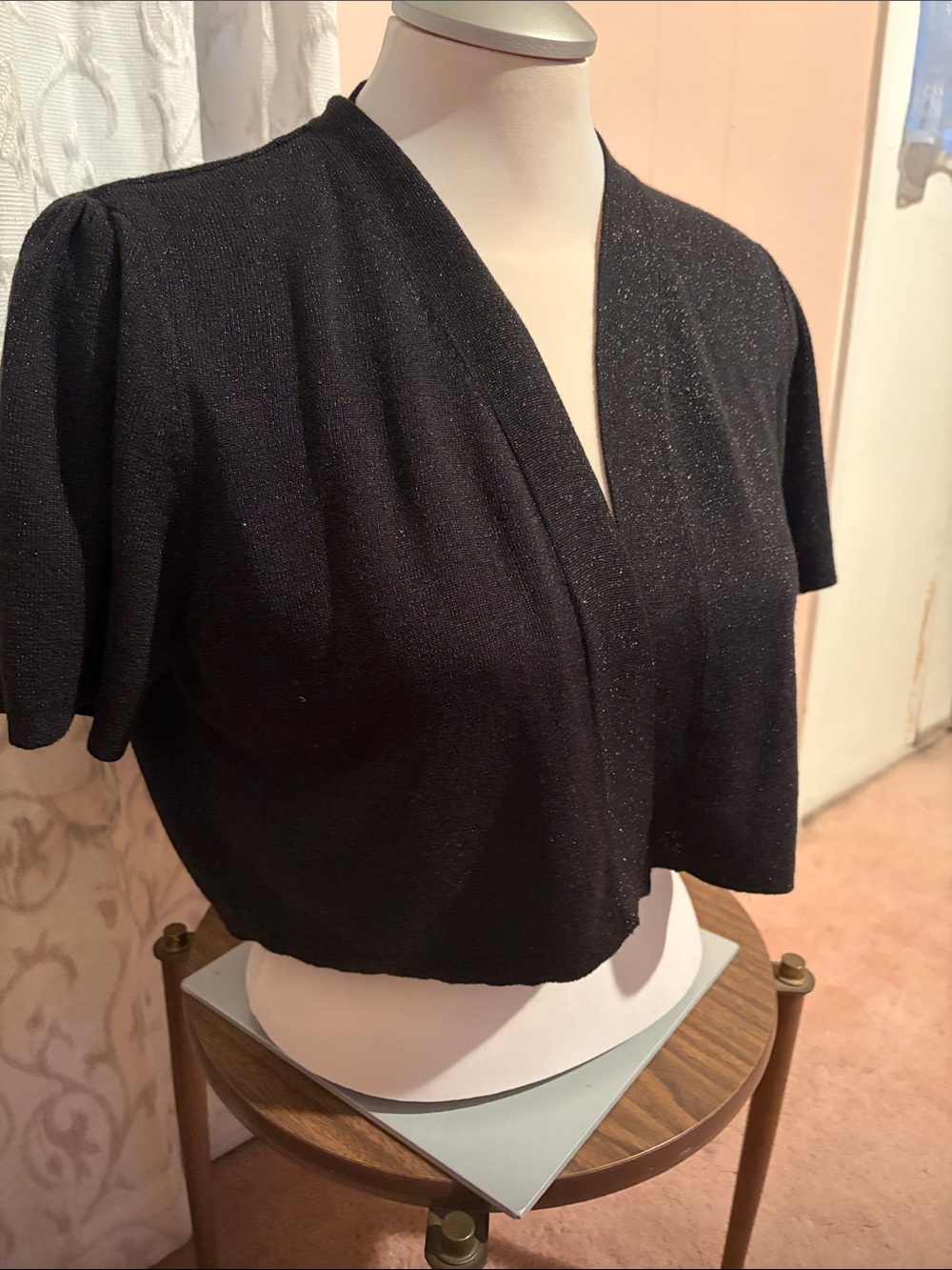 Reitmans Black Sparkle Short-Sleeve Cropped Sweater Shrug